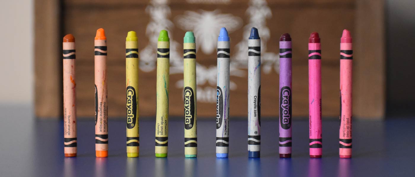 crayons standing in a row